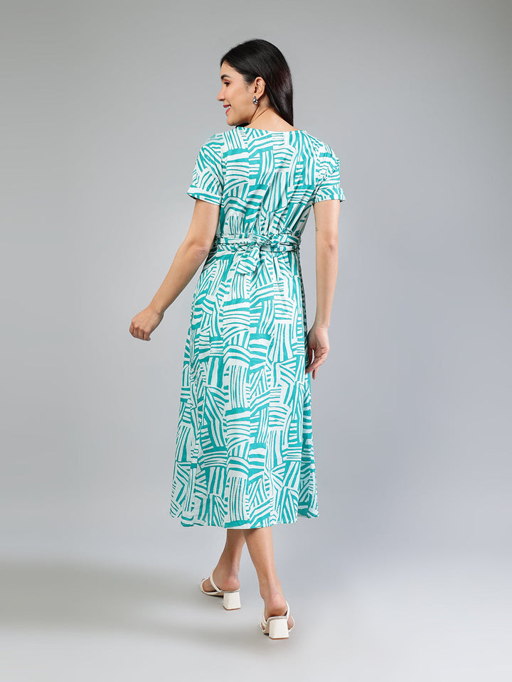 Teal-Cotton-Printed-Midi-Dress