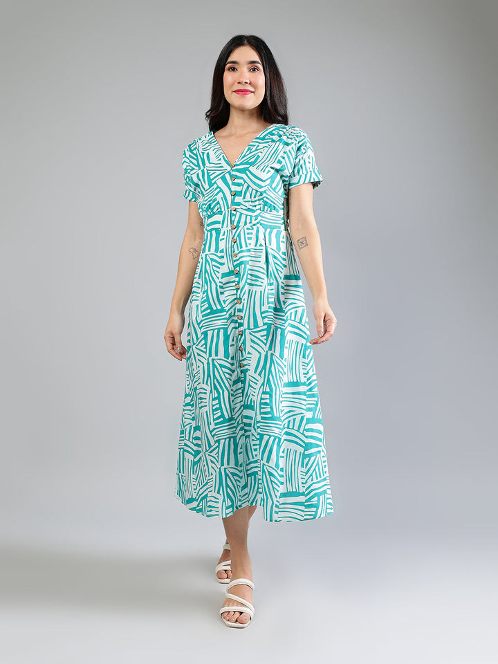 Teal-Cotton-Printed-Midi-Dress