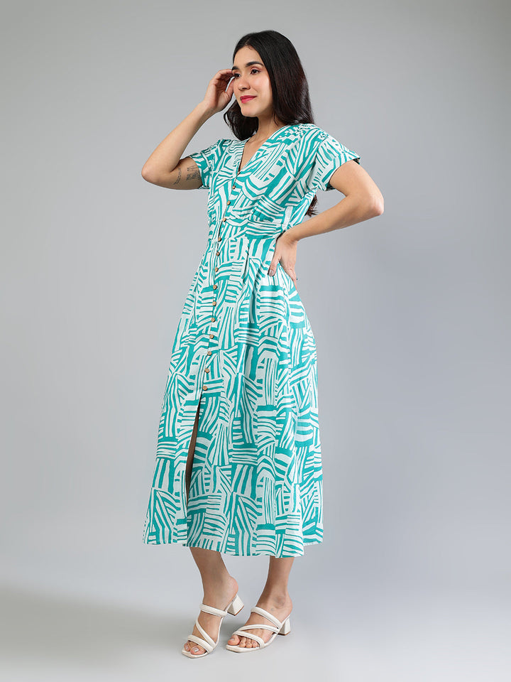 Teal-Cotton-Printed-Midi-Dress