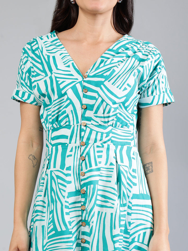 Teal-Cotton-Printed-Midi-Dress