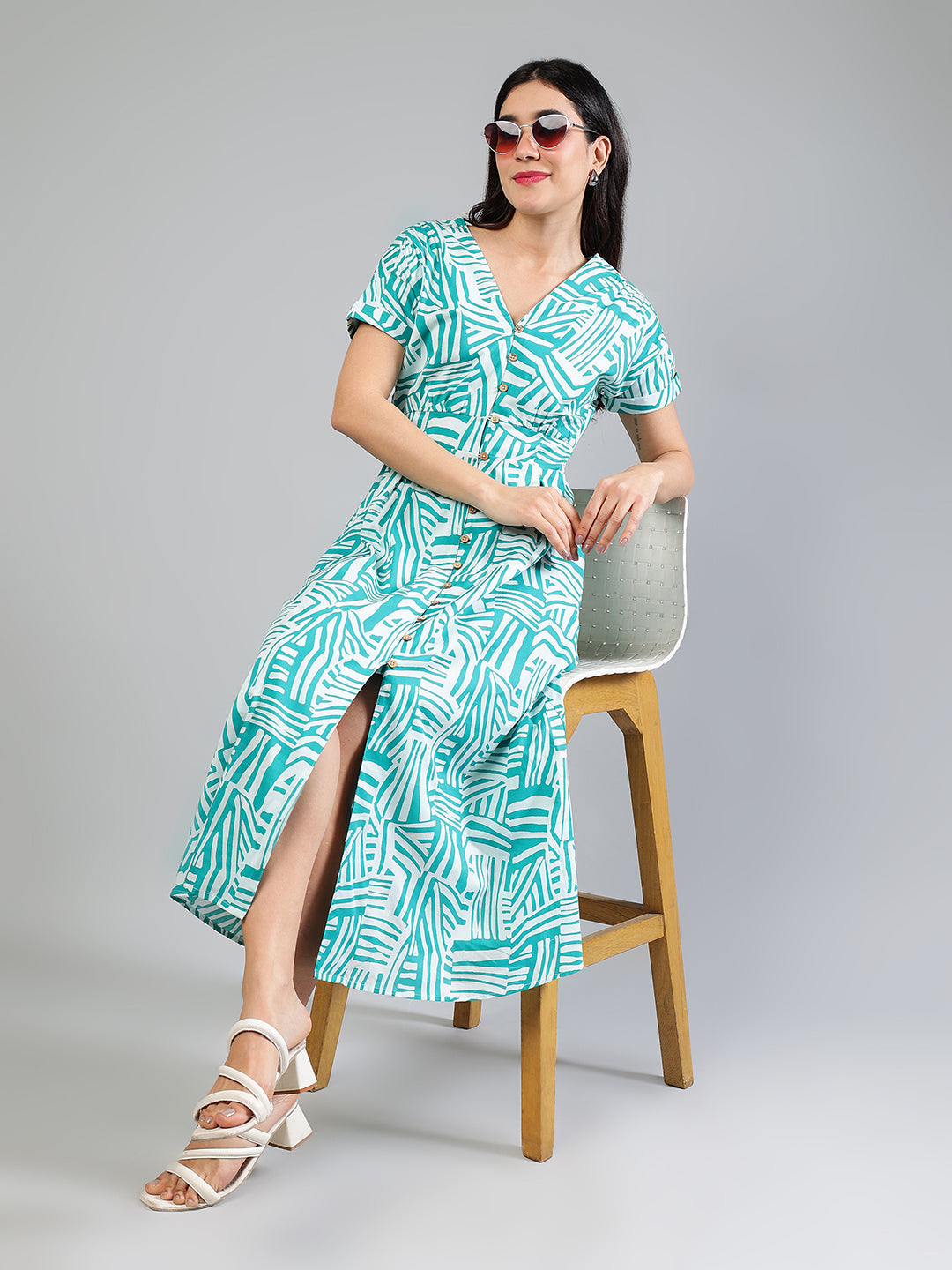 Teal-Cotton-Printed-Midi-Dress