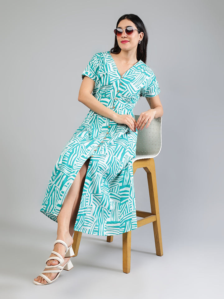 Teal-Cotton-Printed-Midi-Dress