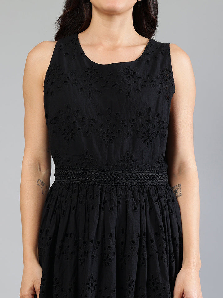Black-Cotton-Schiffli-Midi-Dress