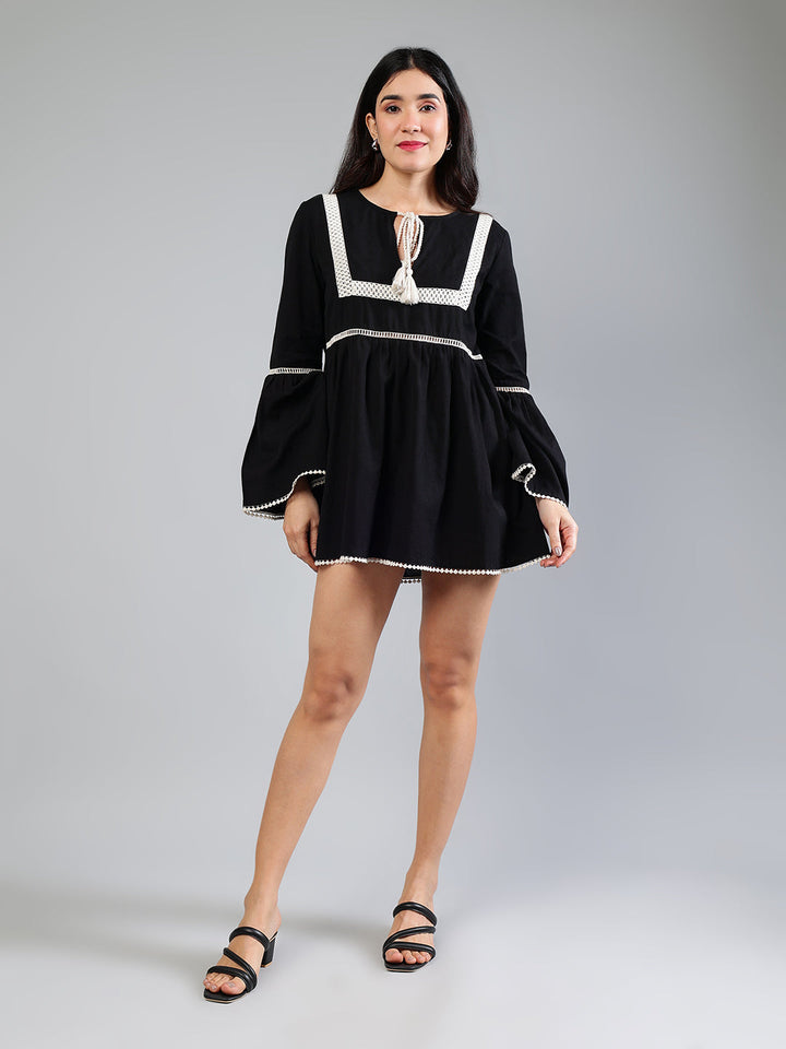 Black-Viscose-Lace-Detailing-Mini-Dress