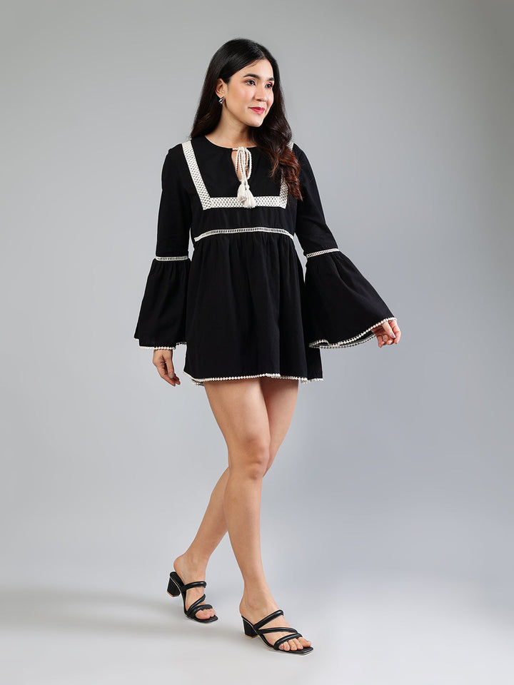 Black-Viscose-Lace-Detailing-Mini-Dress