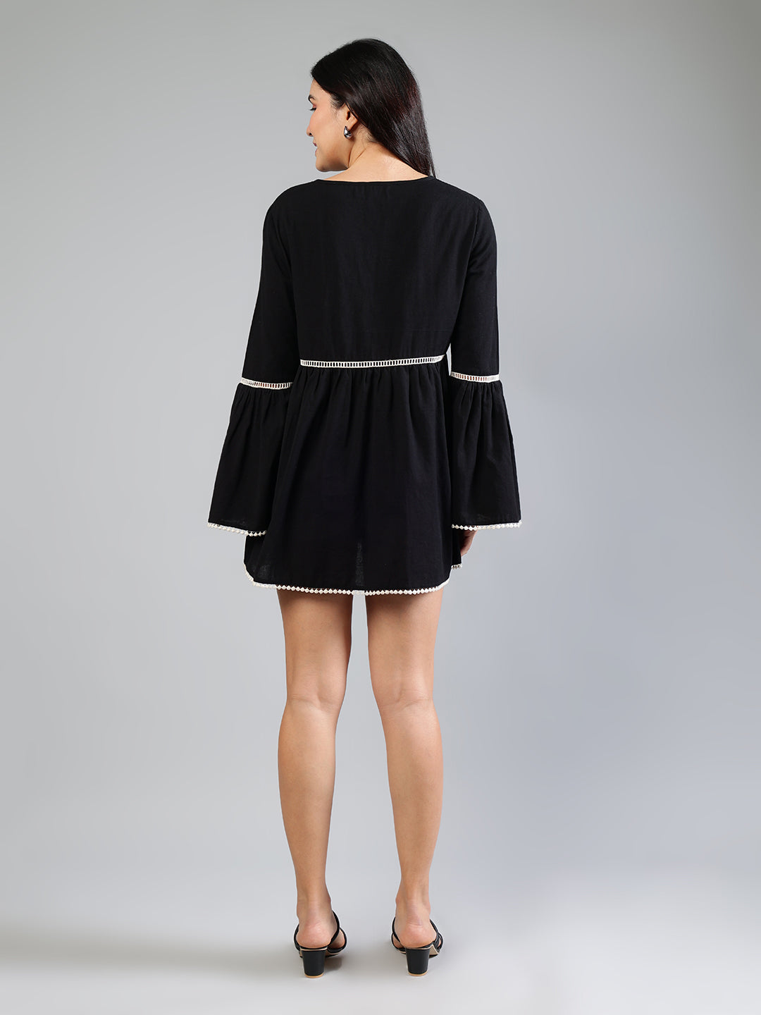 Black-Viscose-Lace-Detailing-Mini-Dress