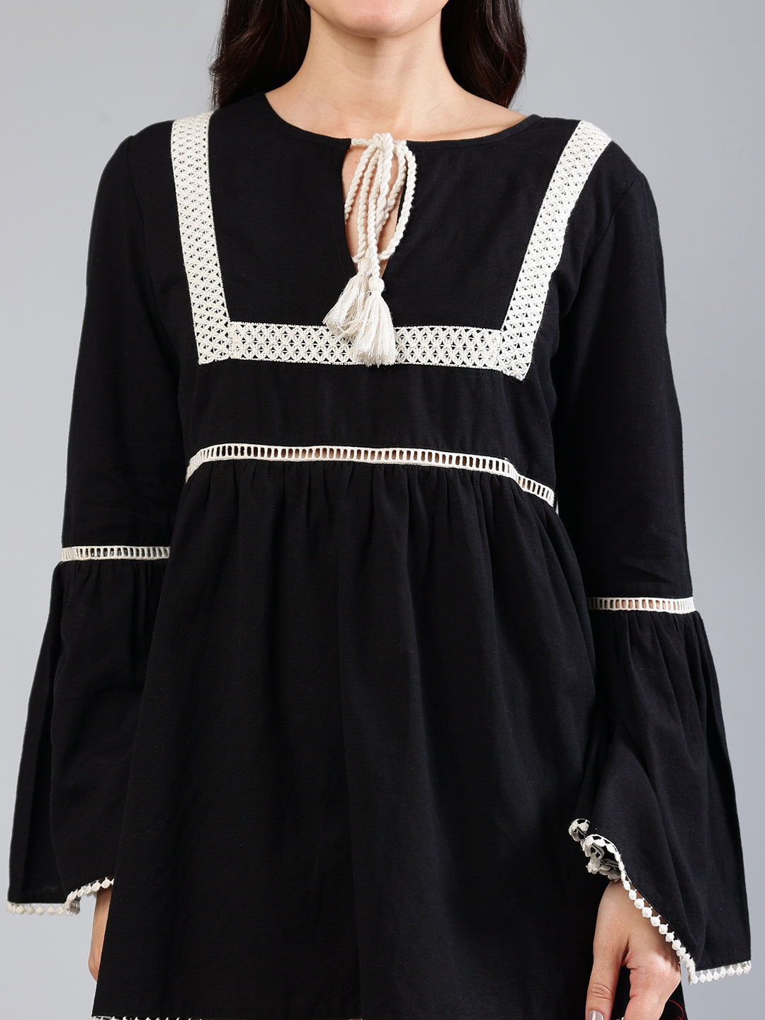 Black-Viscose-Lace-Detailing-Mini-Dress