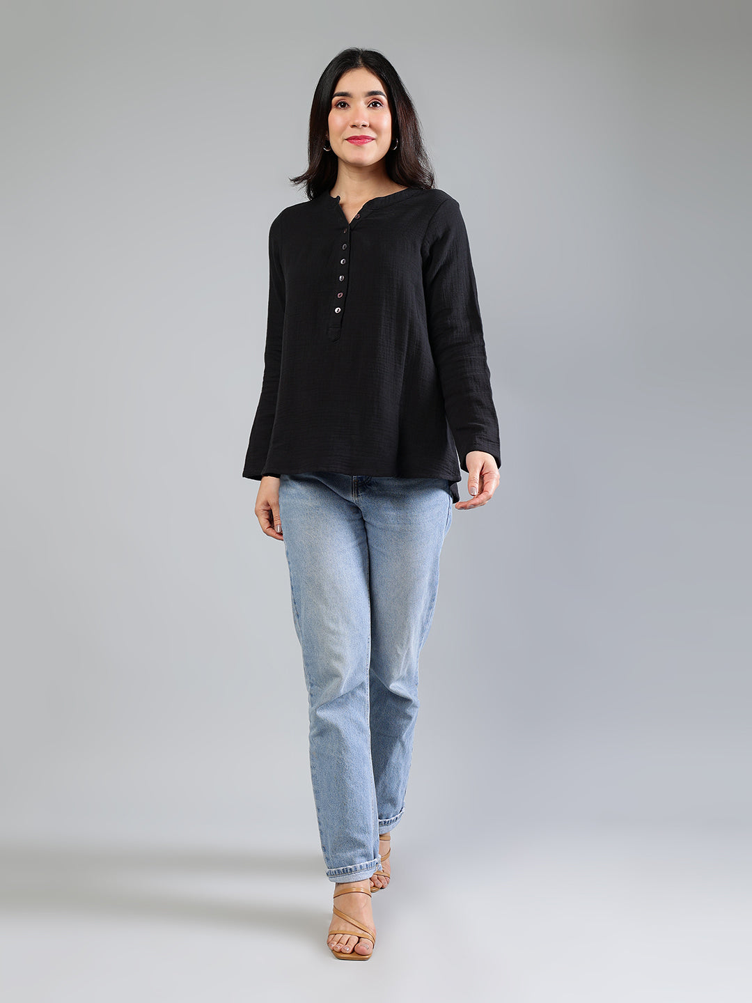 Black-Cotton-Button-Detailing-Top
