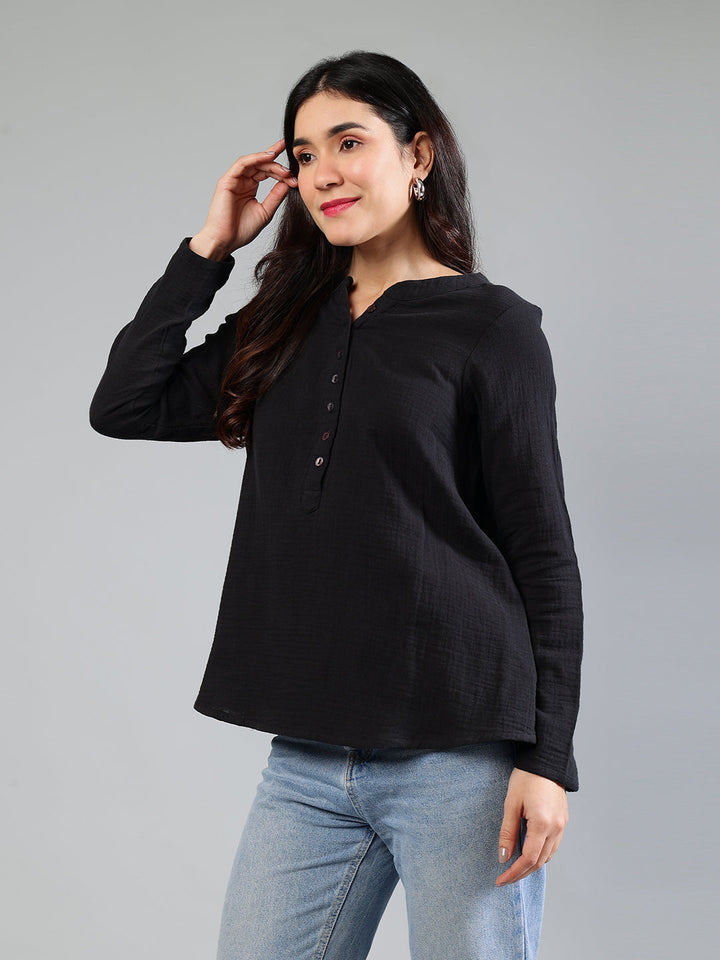 Black-Cotton-Button-Detailing-Top