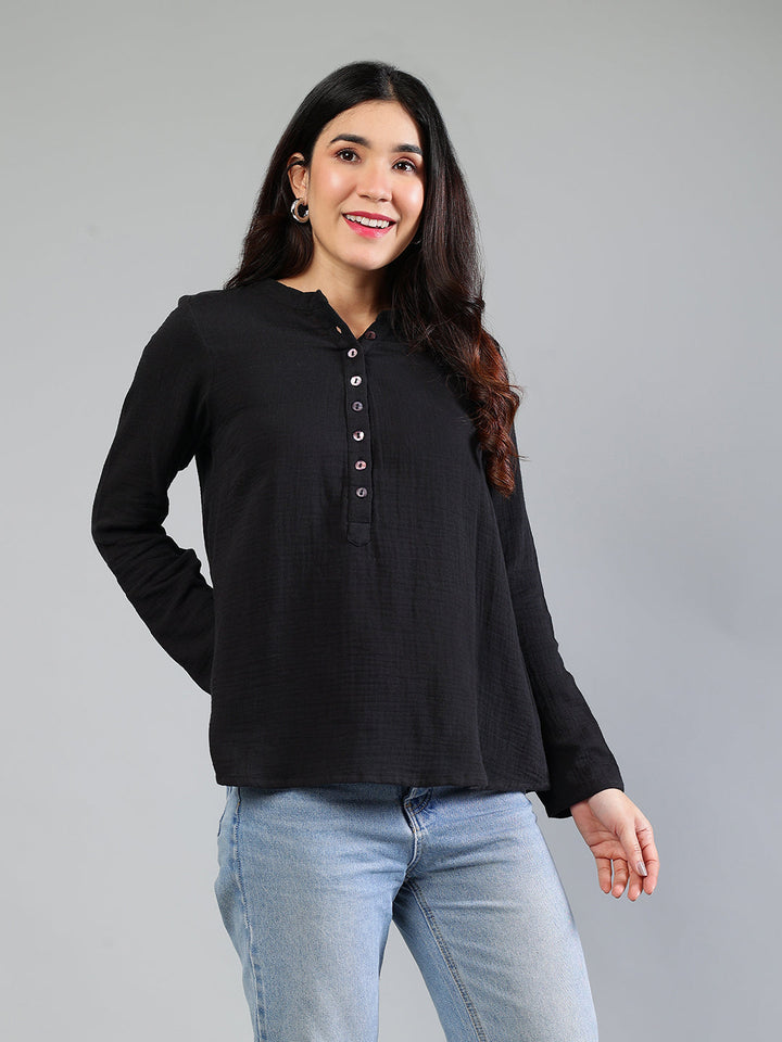 Black-Cotton-Button-Detailing-Top