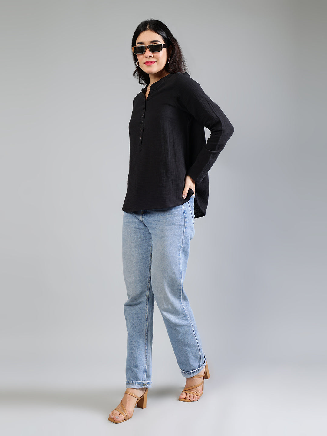Black-Cotton-Button-Detailing-Top