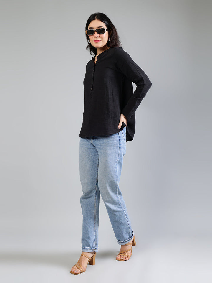 Black-Cotton-Button-Detailing-Top