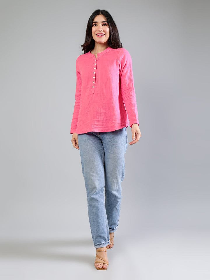 Pink-Cotton-Button-Detailing-Top