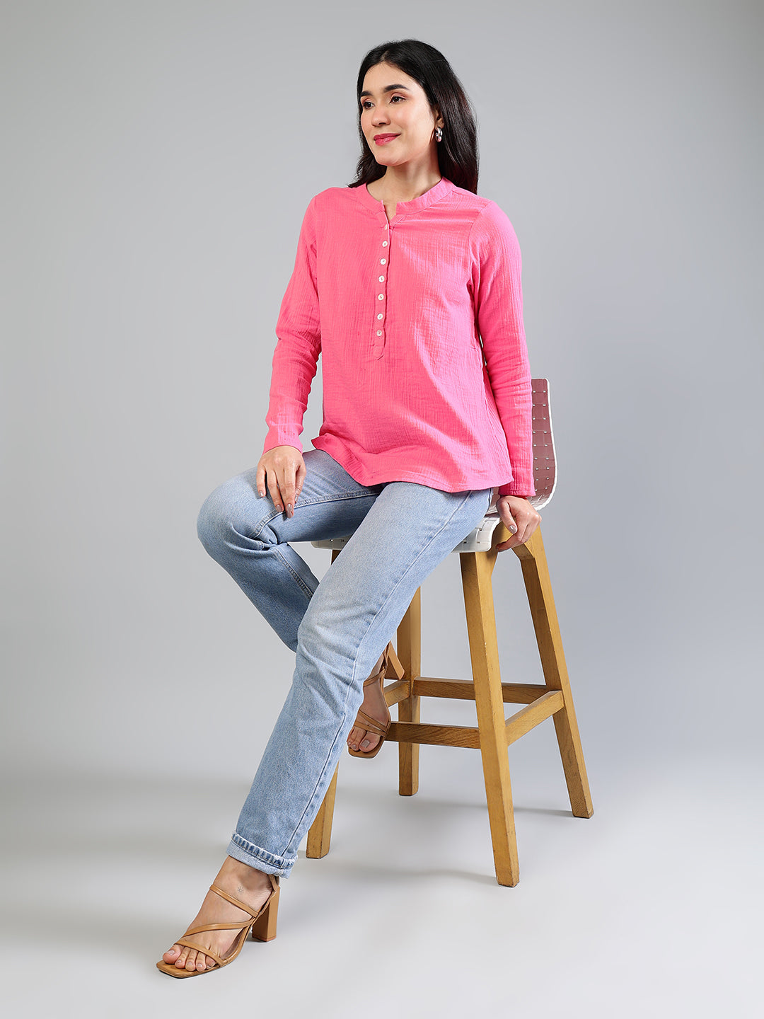 Pink-Cotton-Button-Detailing-Top