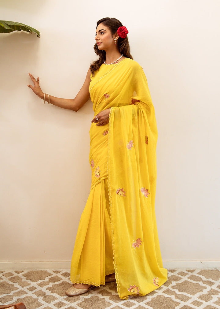 Yellow Embroidered Ready to Wear Saree