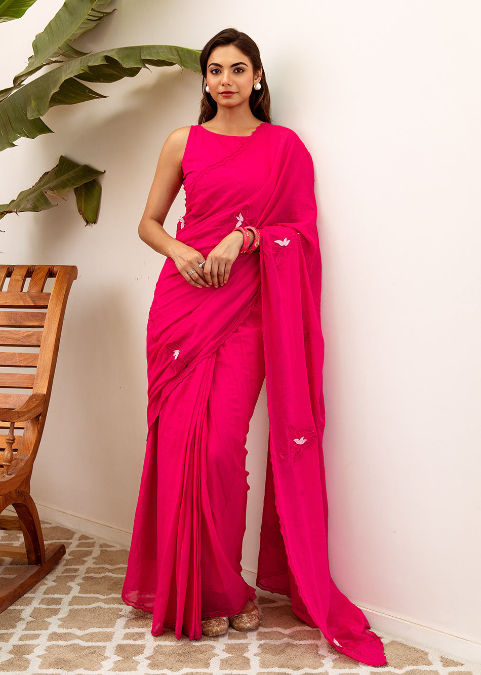 Pink Embroidered Ready to Wear Saree