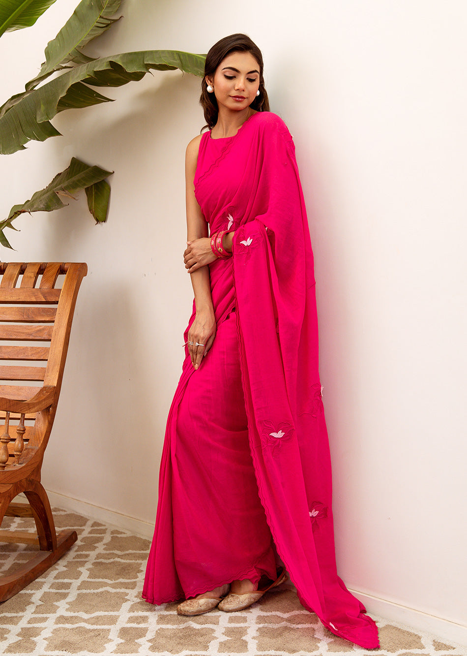 Pink Embroidered Ready to Wear Saree