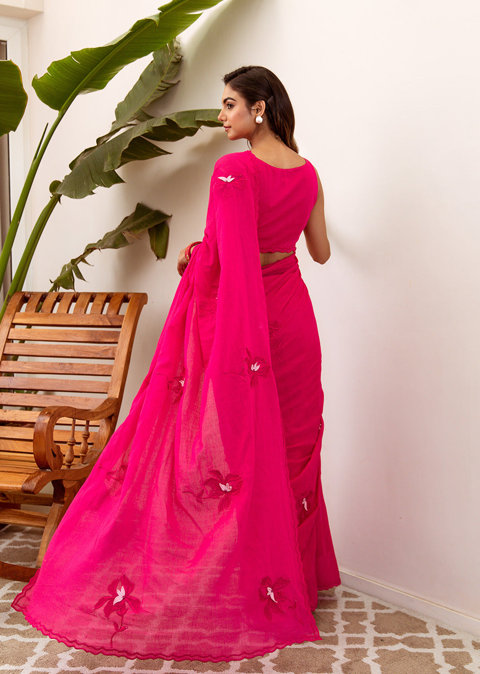 Pink Embroidered Ready to Wear Saree