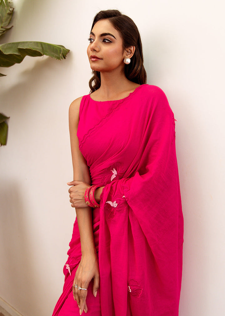Pink Embroidered Ready to Wear Saree