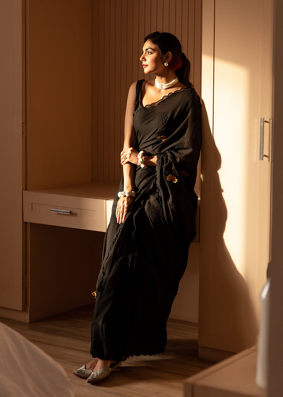 Black Embroidered Ready to Wear Saree