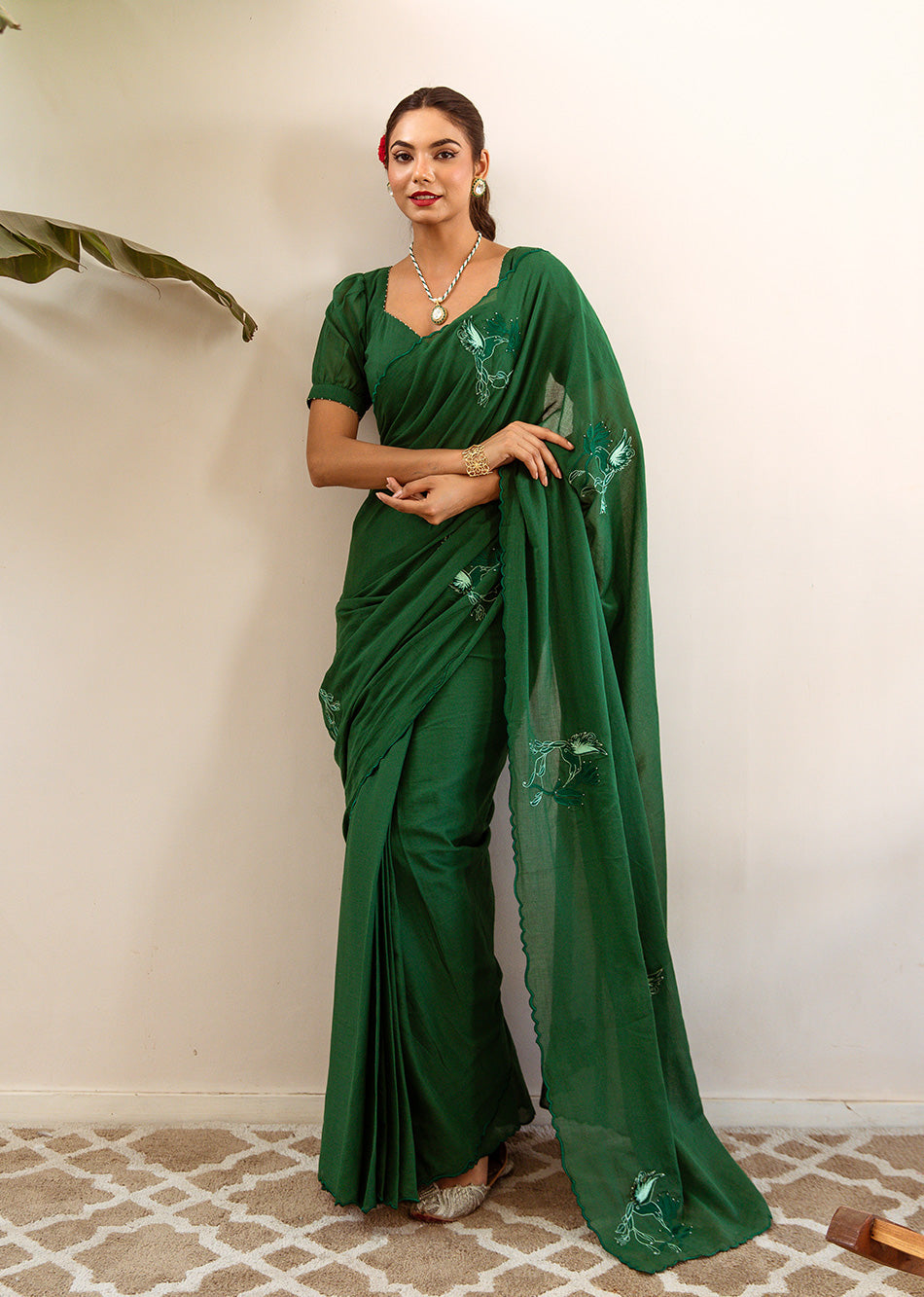 Green Embroidered Ready to Wear Saree