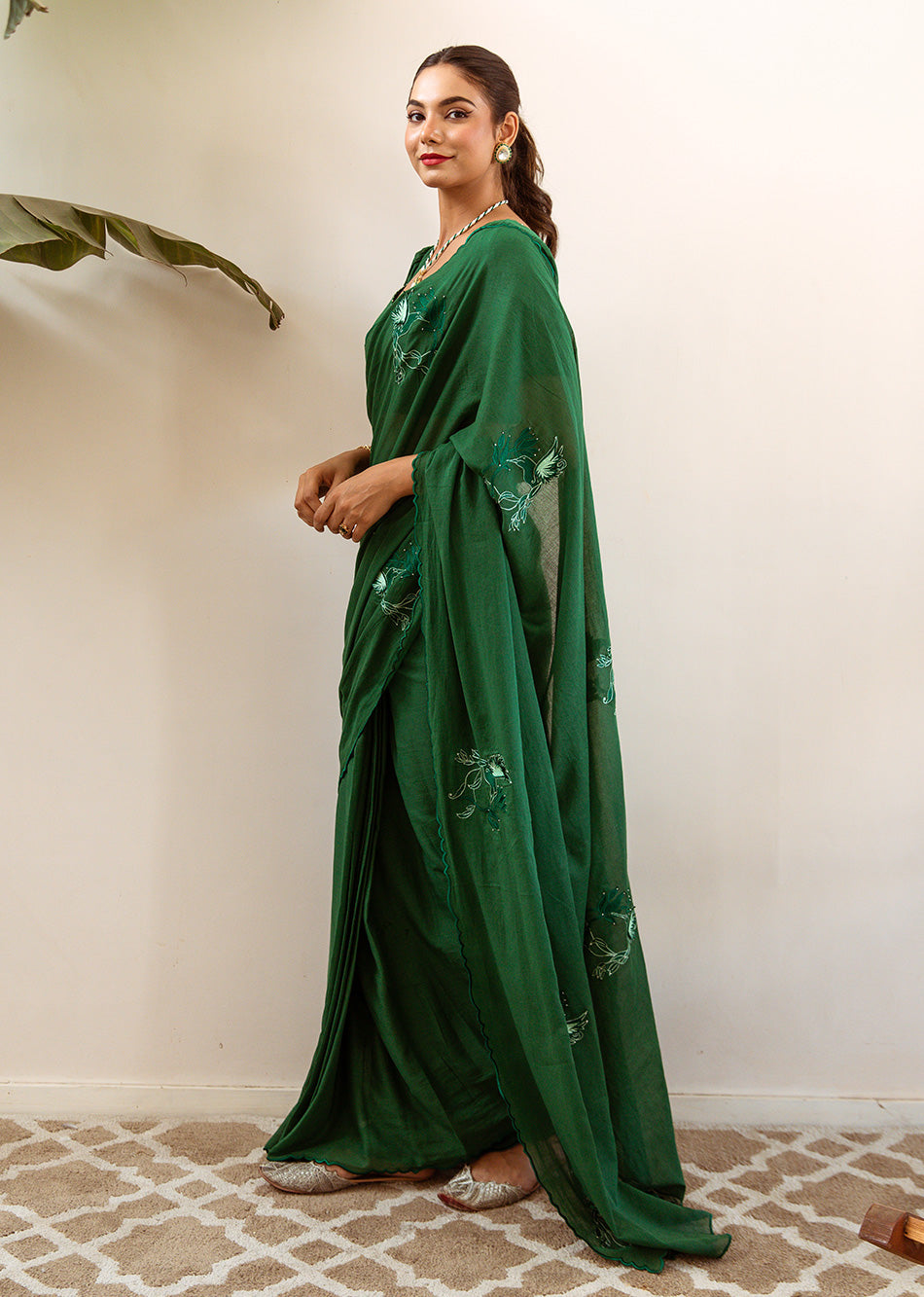Green Embroidered Ready to Wear Saree