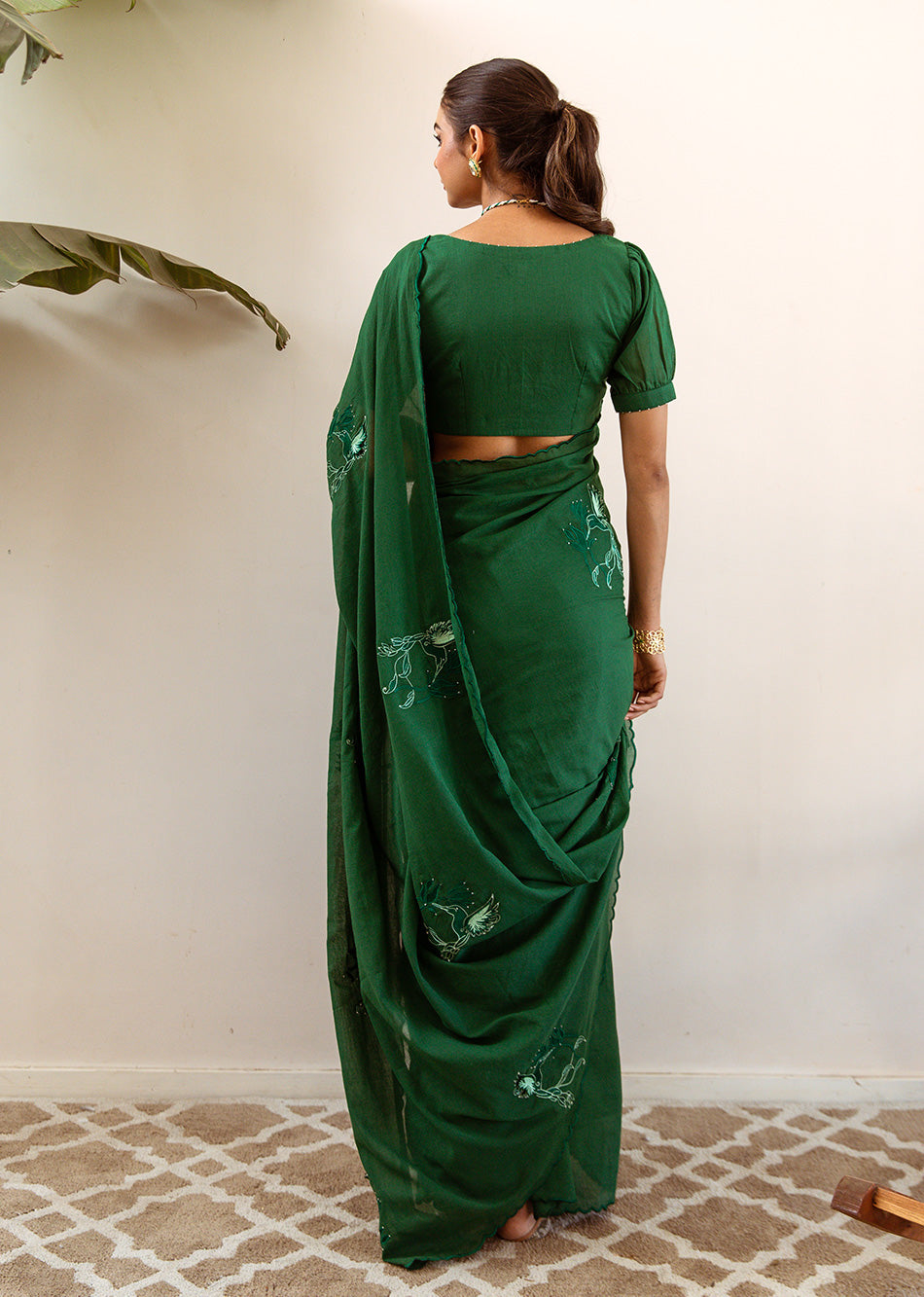 Green Embroidered Ready to Wear Saree