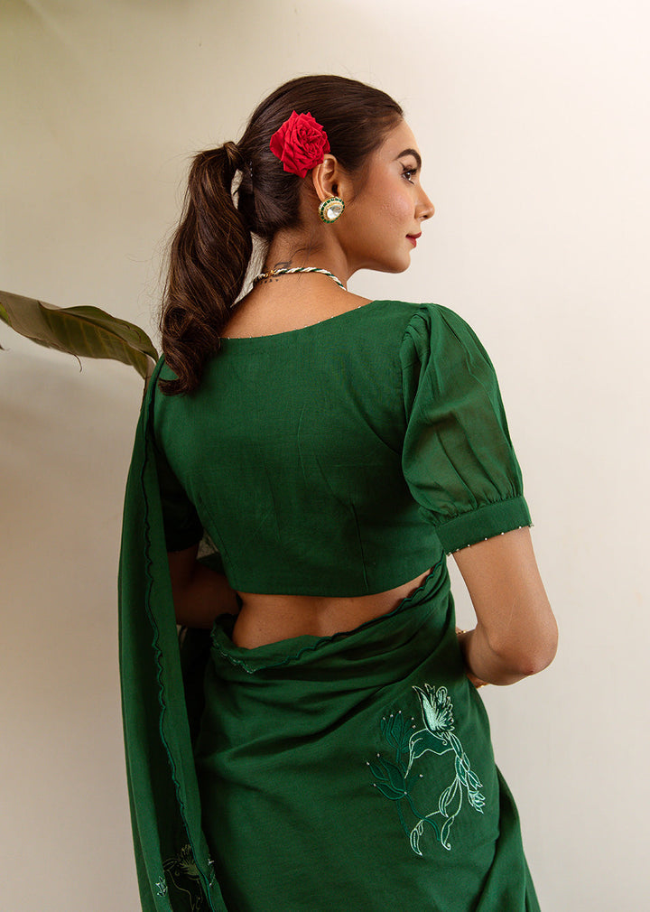 Green Embroidered Ready to Wear Saree