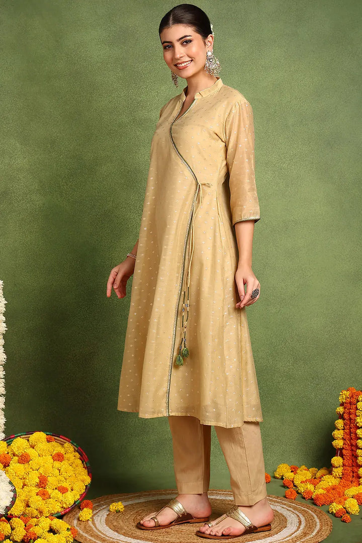 Beige-Chanderi-Silk-Khari-Printed-Angrakha-Kurta