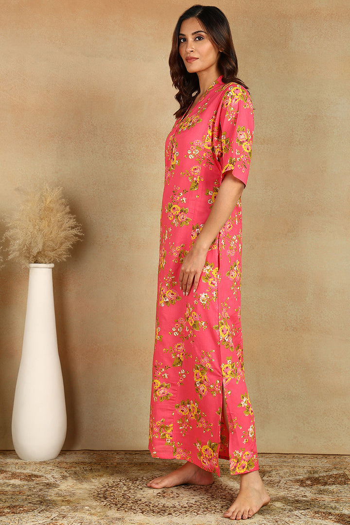 Crimson-Cotton-Floral-Motifs-Printed-Kaftan