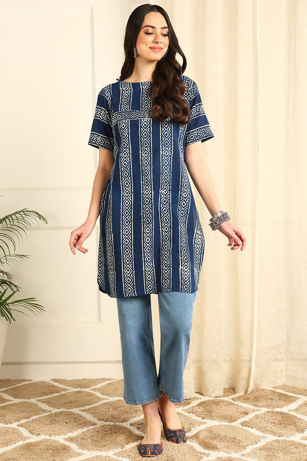 Indigo-Blue-Cotton-Straight-Short-Kurta