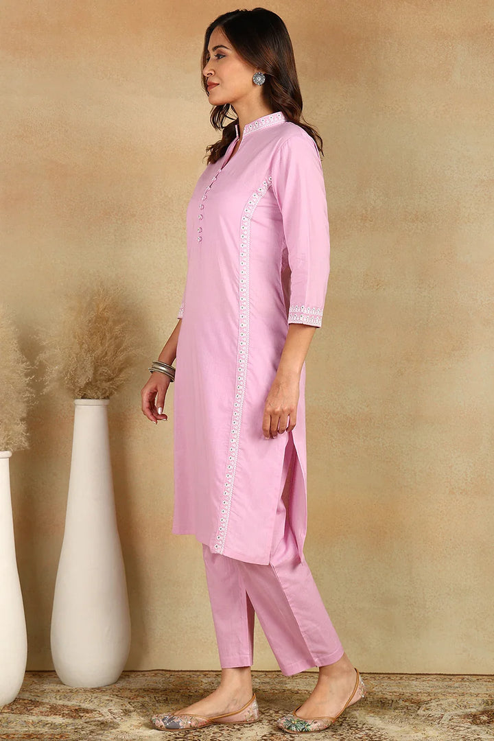 Mauve-Cotton-Embroidered-Short-Kurta