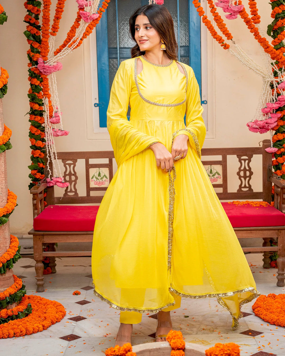 Yellow-Chanderi-Cut-Out-3-Piece-Kurta-Set