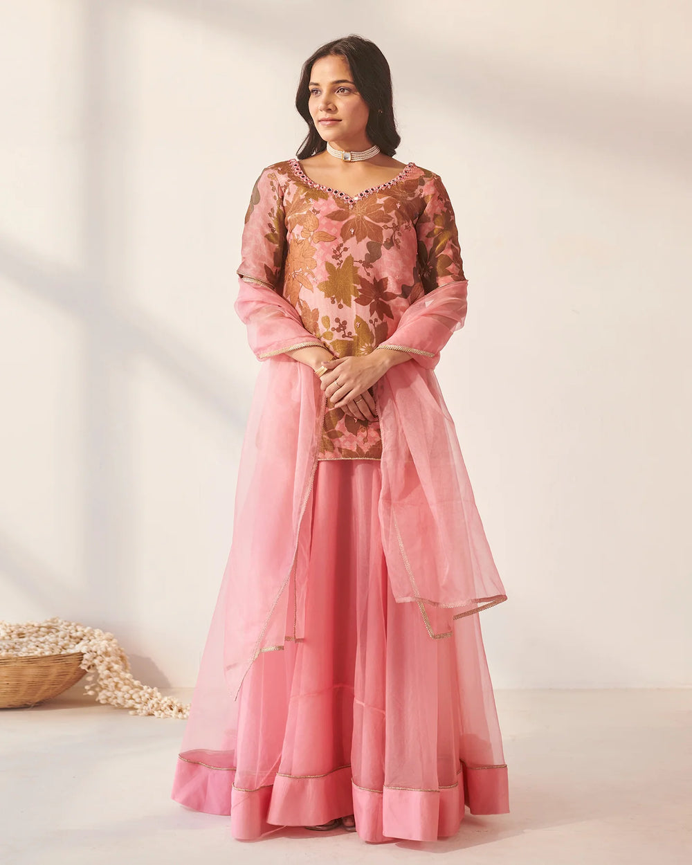 Pink-Tissue-Floral-3-Piece-Lehenga-Set