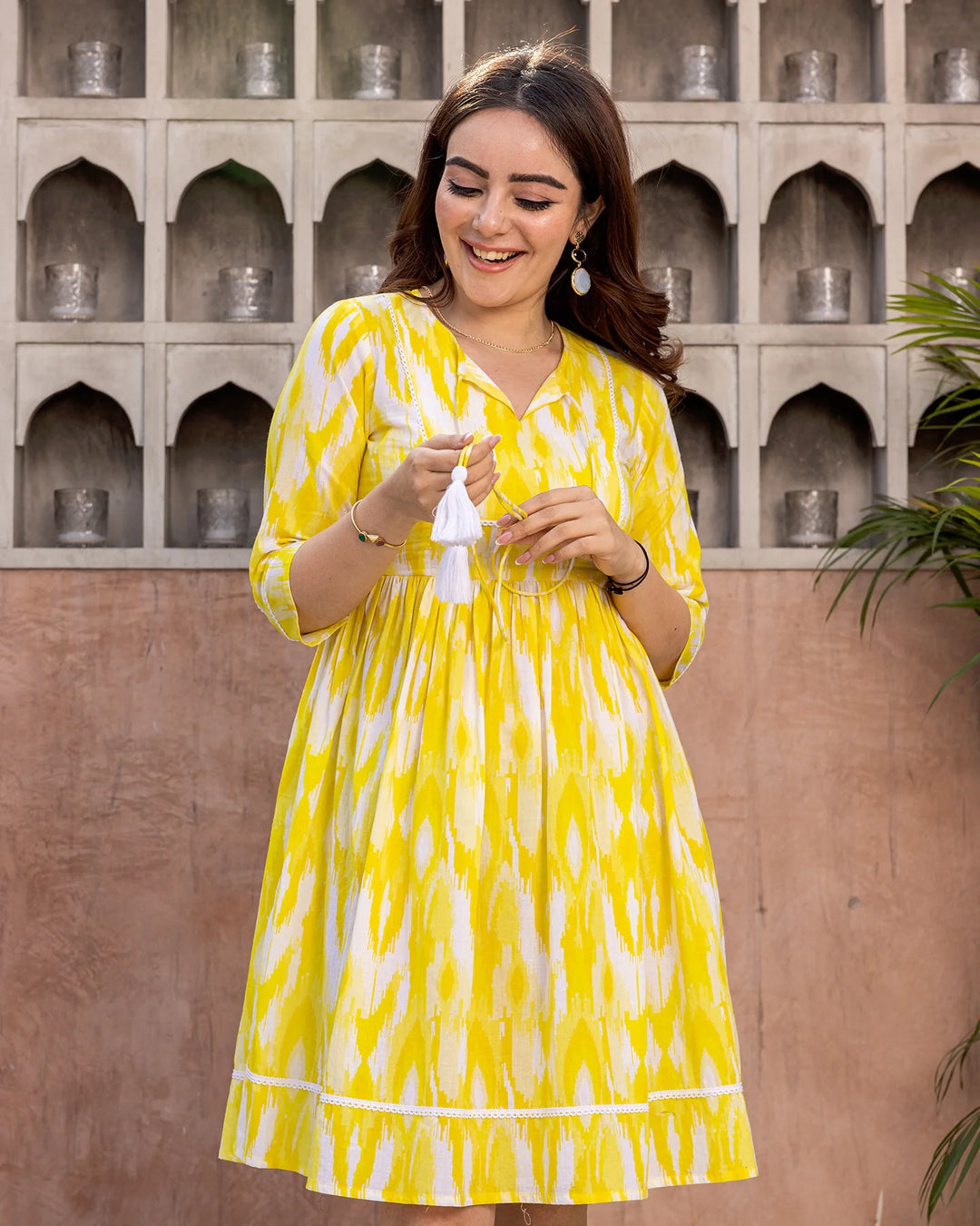 Sorbet-Yellow-Cotton-Ikat-Midi-Dress