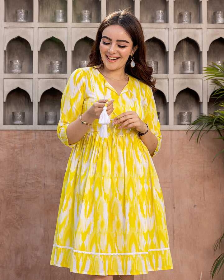 Sorbet-Yellow-Cotton-Ikat-Midi-Dress