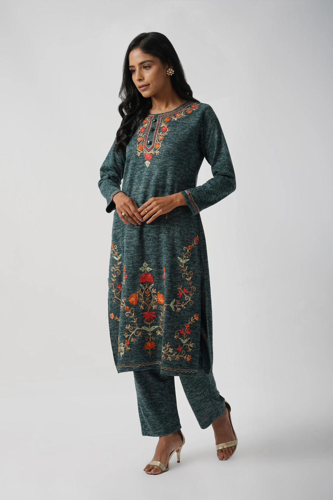 Azure Blue Karachi Wool Hand Embroidery Suit Set