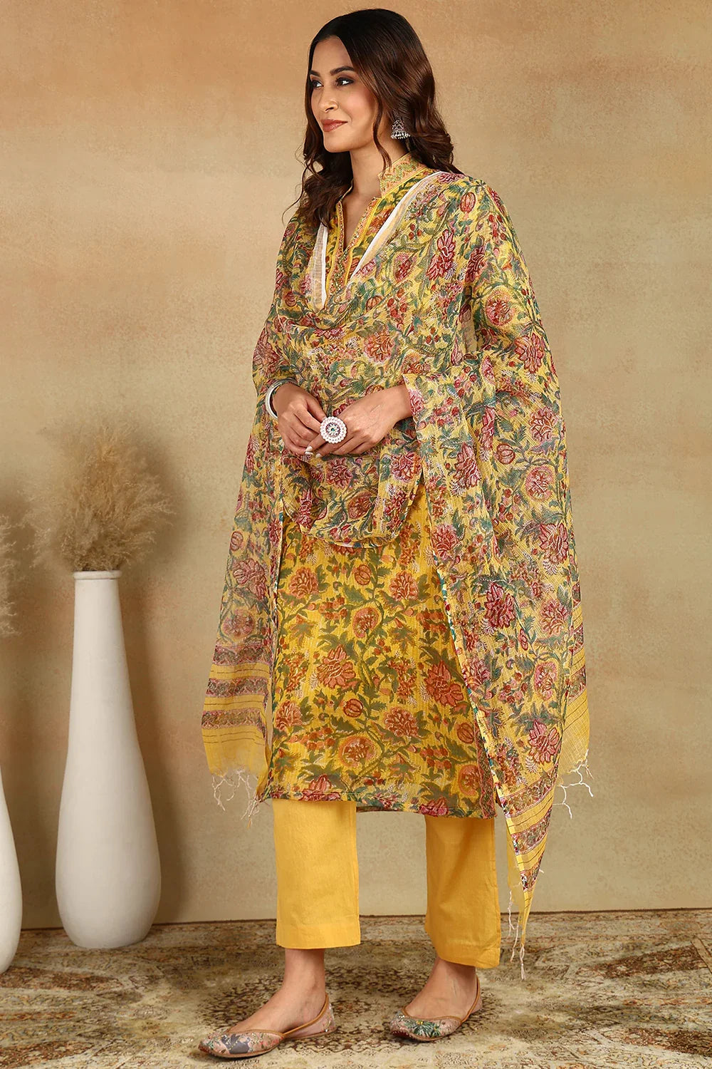 Yellow-Kota-Doria-Hand-Block-Printed-Kurta