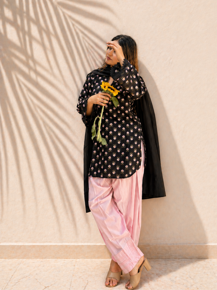 Black Short Kurta &amp; Farshi Shalwar Set