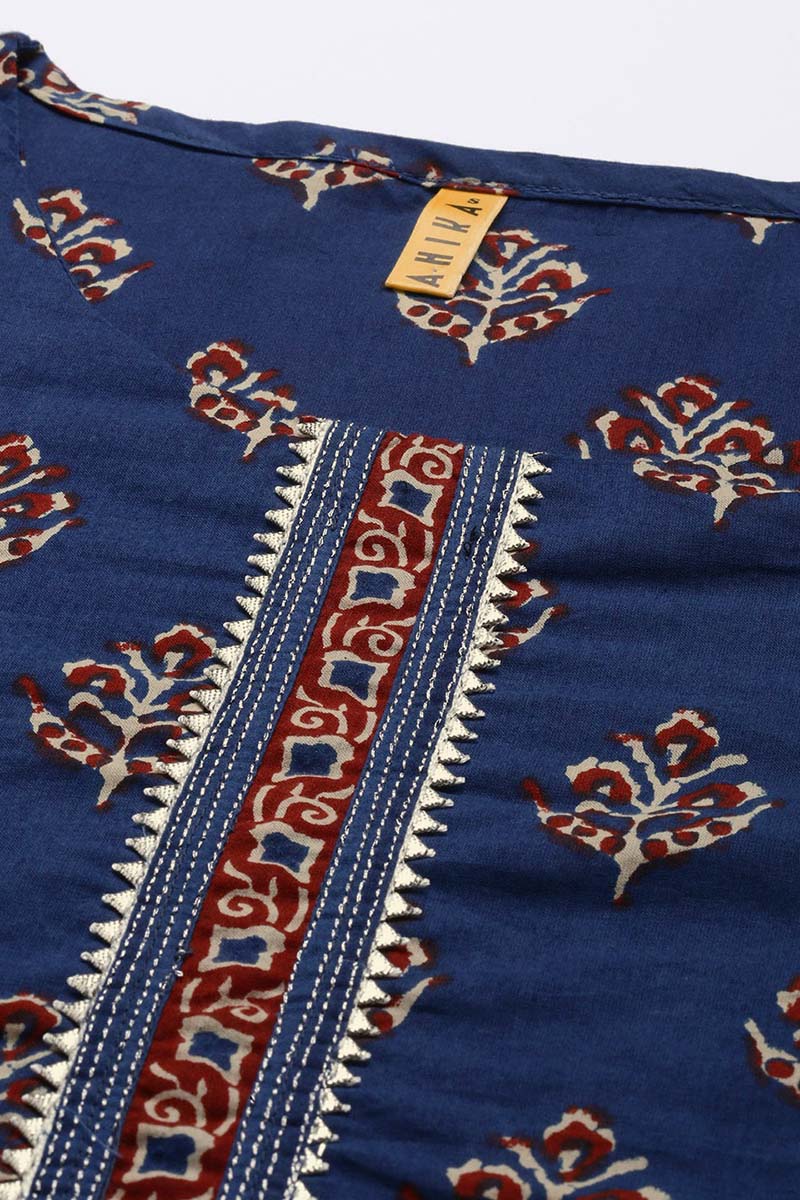 Navy-Blue-Cotton-Fabric-Printed-Fancy-Kurta-And-Palazzo