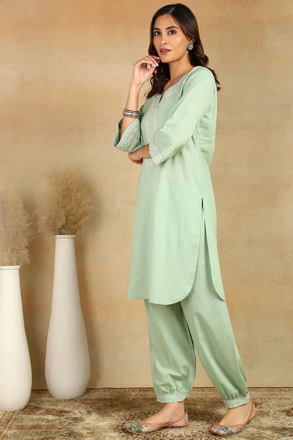 Pista-Green-Cotton-Emroidered-Co-Ord-Set
