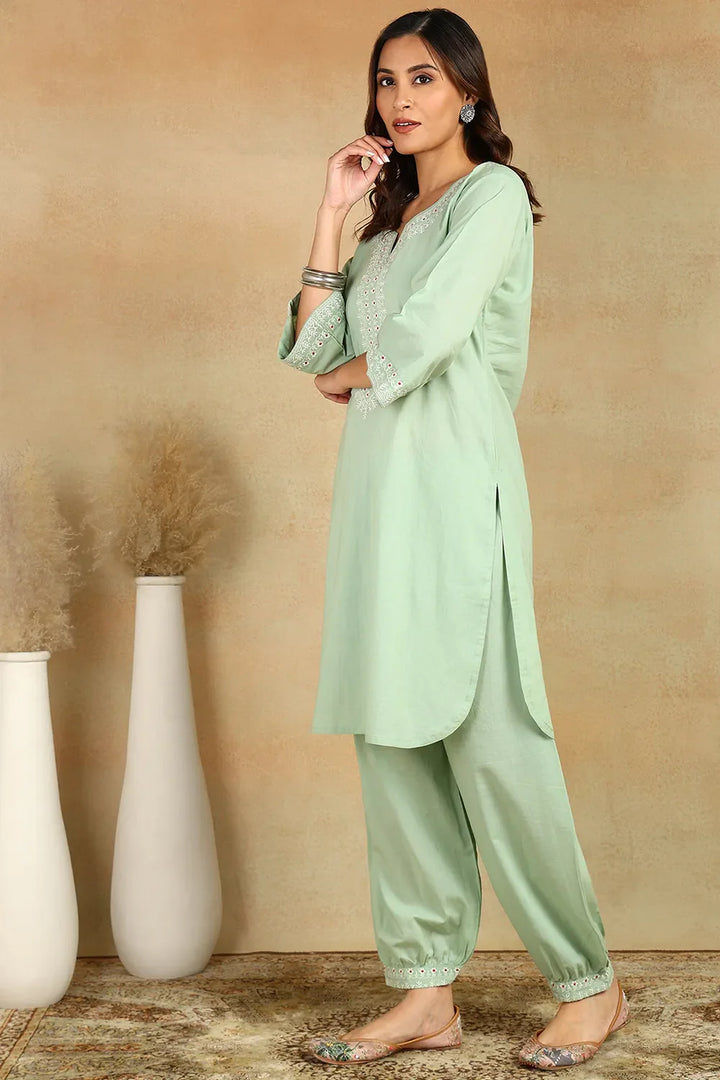 Pista-Green-Cotton-Emroidered-Co-Ord-Set