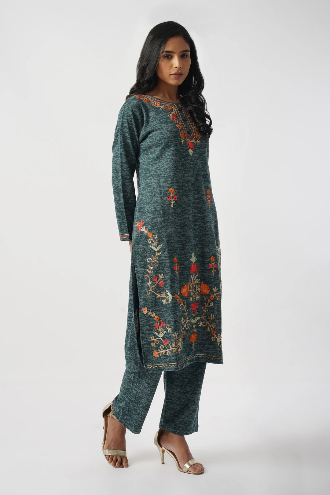 Azure Blue Karachi Wool Hand Embroidery Suit Set