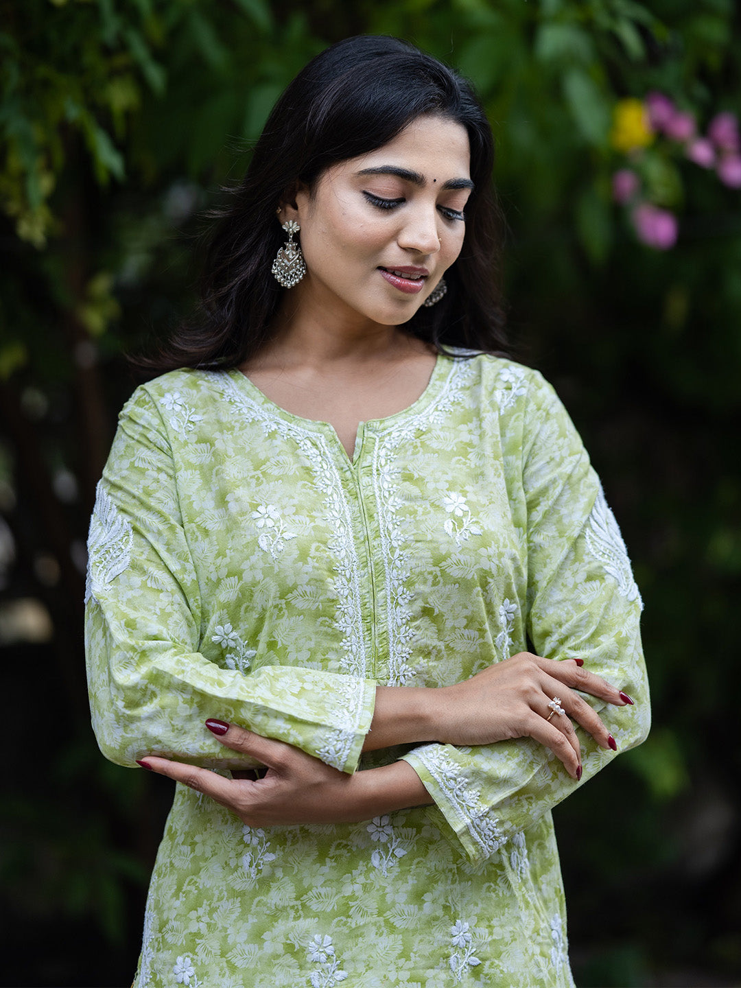 Green Cotton Lucknow Chikankari Kurta