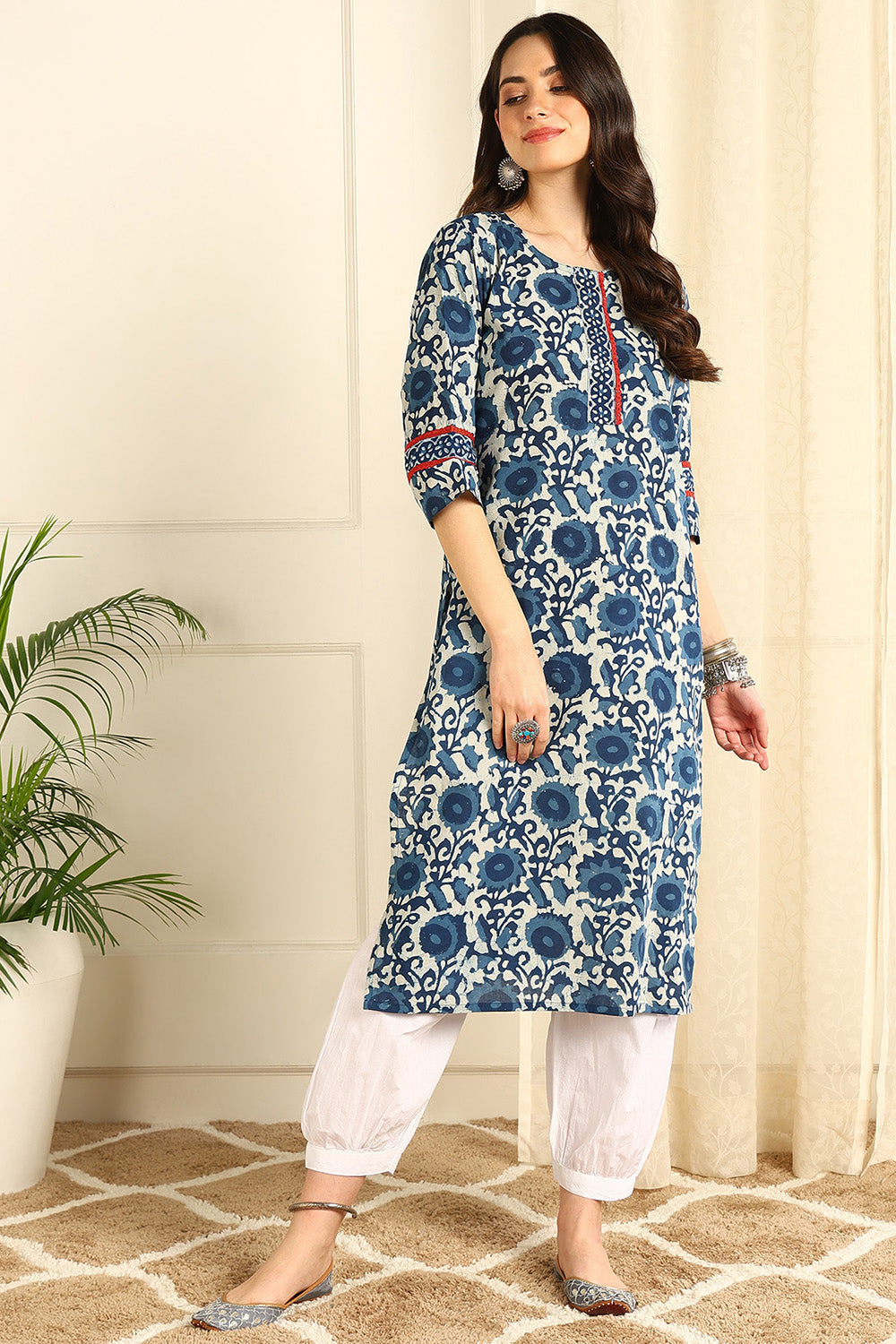 Indigo-Blue-Cotton-Straight-Kurta