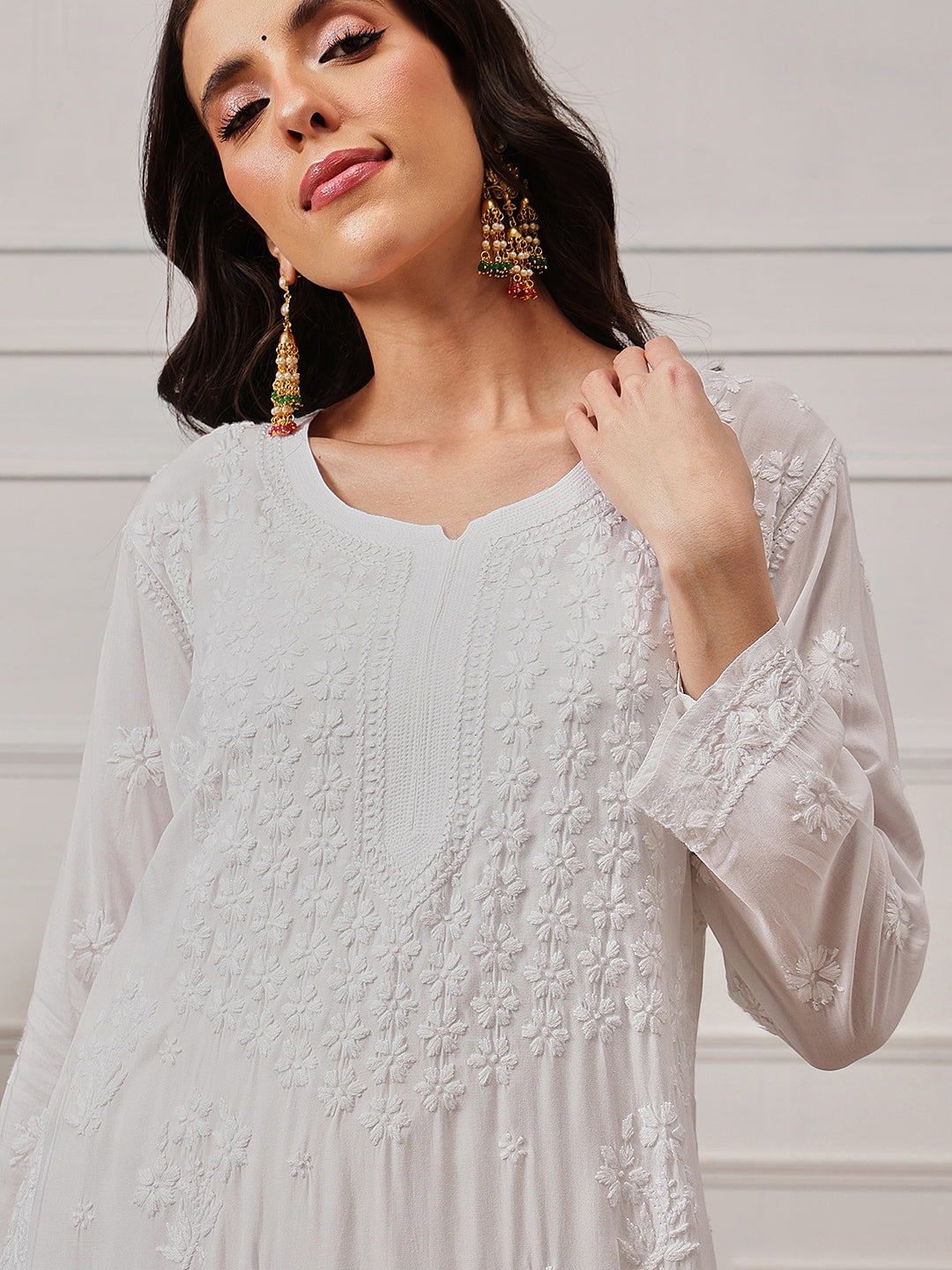 Hand Embroidered Lucknowi Chikankari  White Cotton Kurta