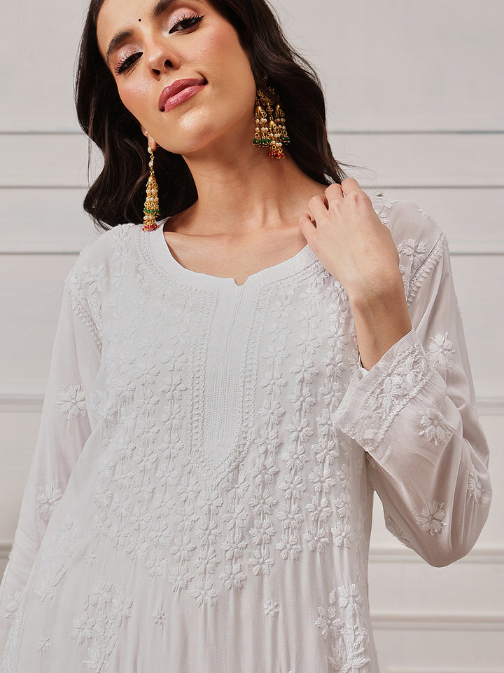 Hand Embroidered Lucknowi Chikankari  White Cotton Kurta