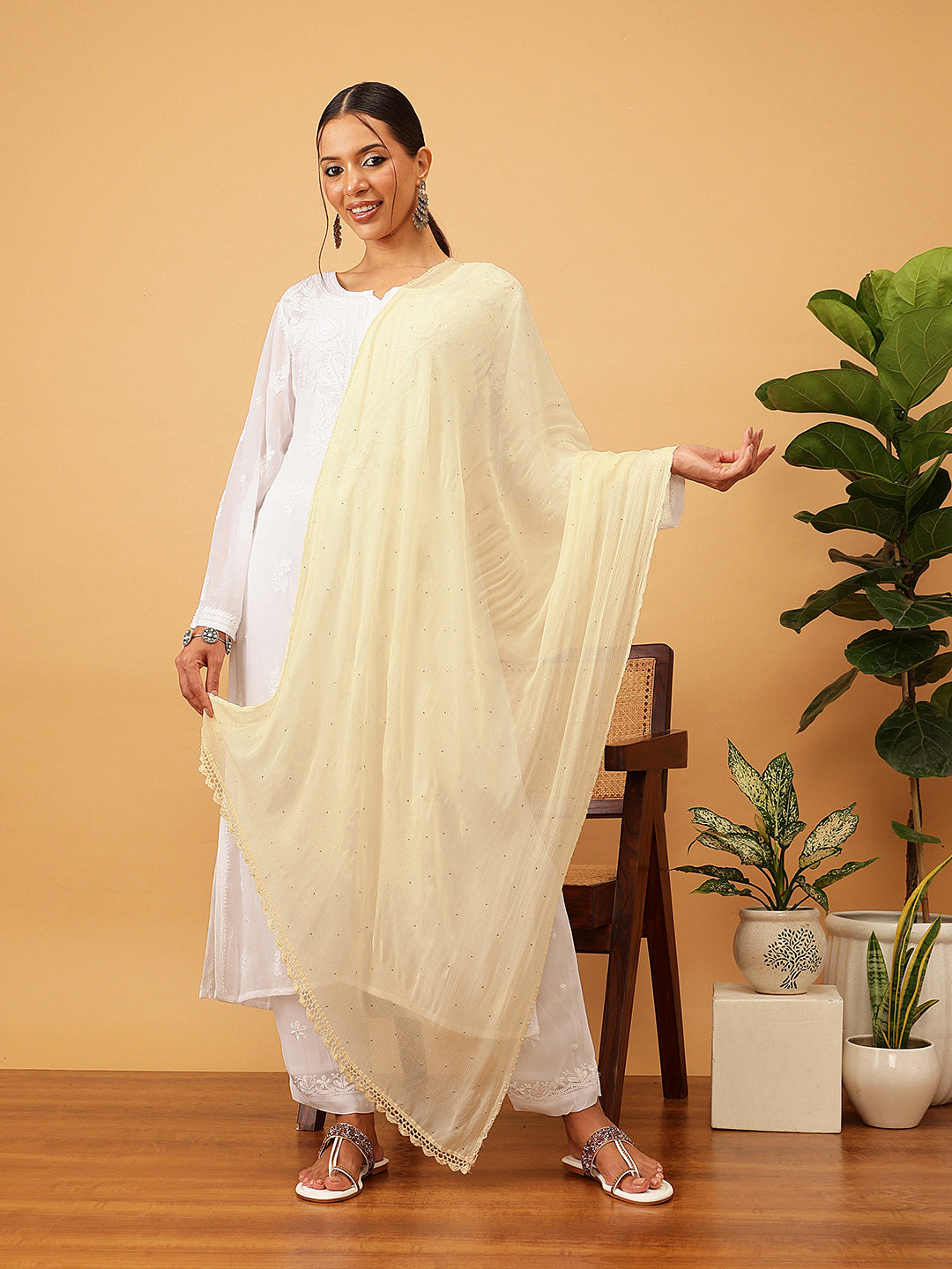 Chiffon Lucknowi Dupatta With Muqaish Work