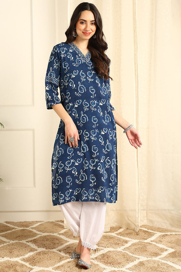 Indigo-Blue-Cotton-Block-Printed-Straight-Kurta