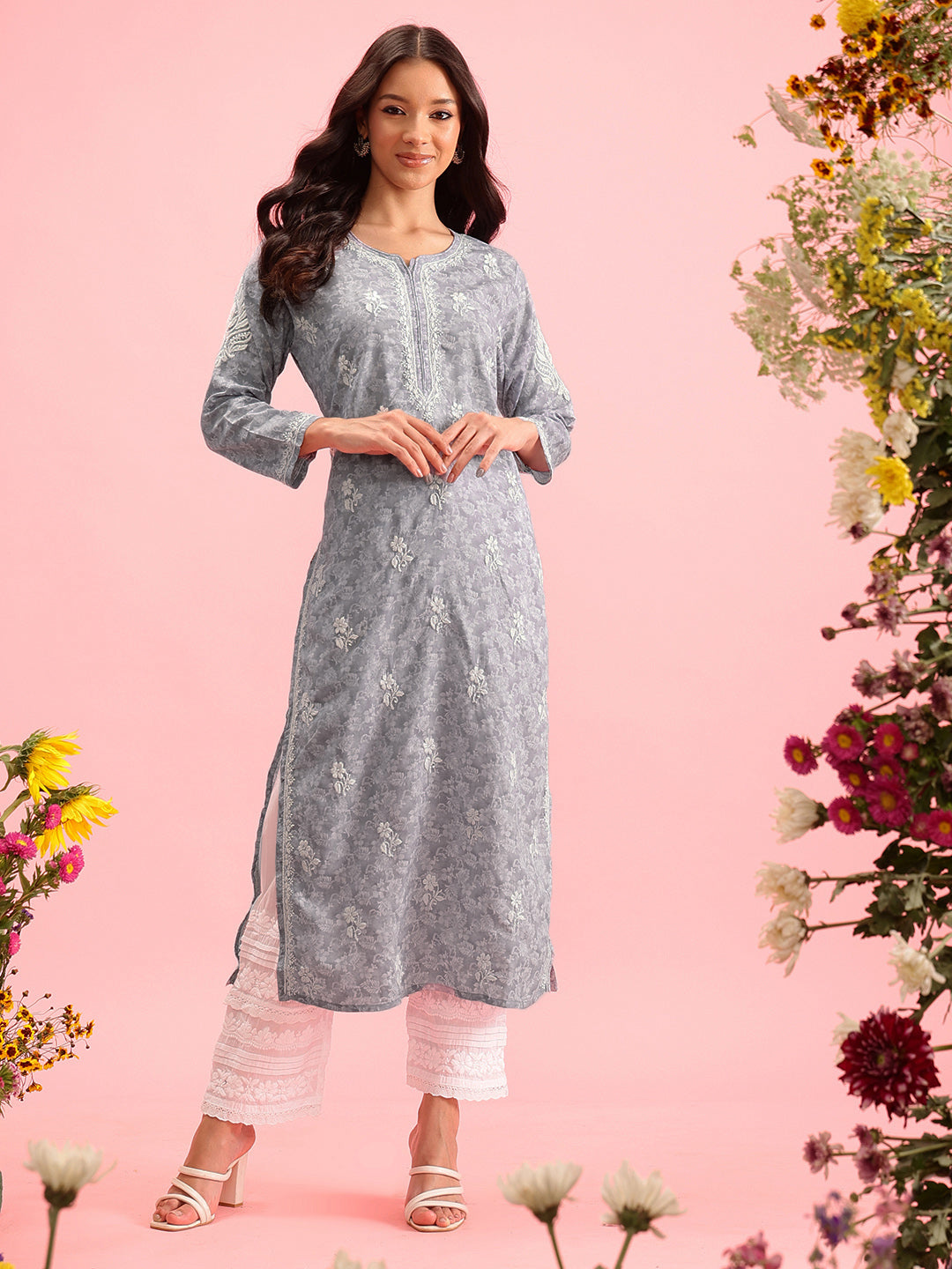 Grey Cotton Lucknow Chikankari Kurta